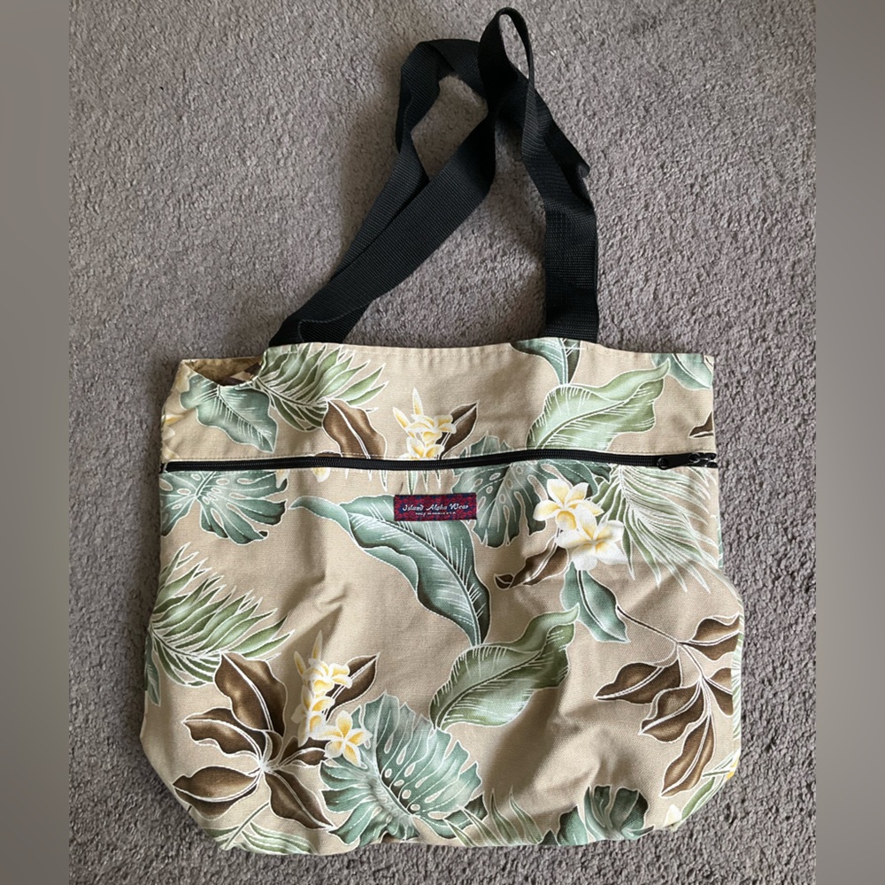 Floral Canvas Tote Bag - Green and Brown